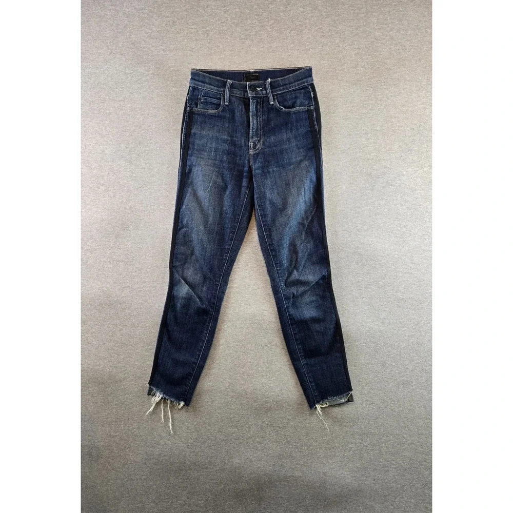 Mother Stunner Zip Ankle Step‎ Fray Jeans Sweeping Racer Womens Size 25 Blue